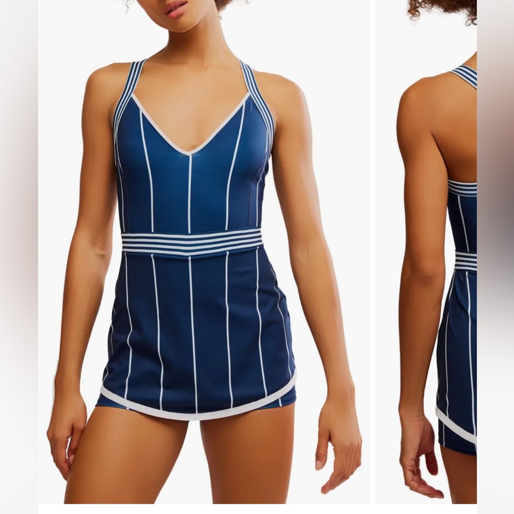 FP Movement by Free People Navy and White Striped Bodysuit - Picture 3 of 4